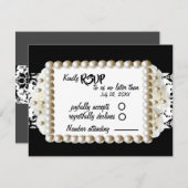 Chic Black $ White Damask Pearl Wedding RSVP Karte (Vorne/Hinten)