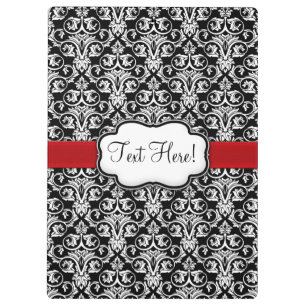 Chic Black/White Damask Red Ribbon Klemmbrett