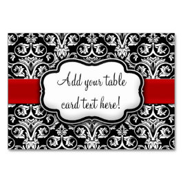 Chic Black/White Damask Red Ribbon Tischnummer