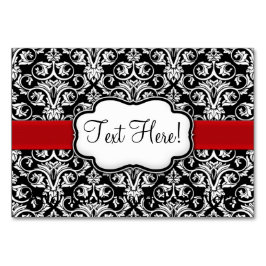 Chic Black/White Damask Red Ribbon Tischnummer
