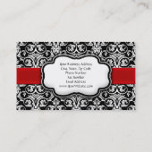 Chic Black/White Damask Red Ribbon Visitenkarte (Rückseite)