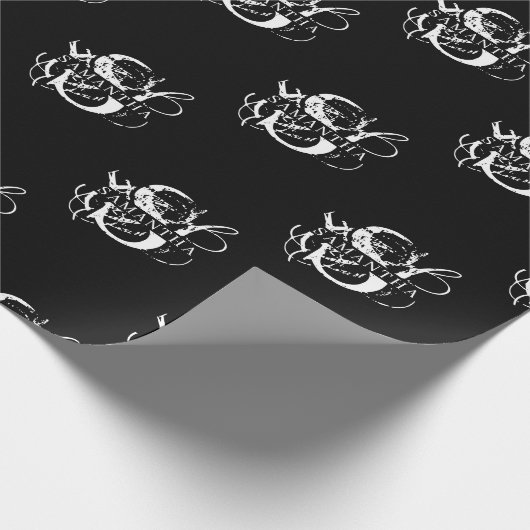 Chic Black & White Distressed Script Monogram Geschenkpapier (Ecke)