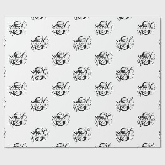 Chic Black & White Distressed Script Monogram Geschenkpapier (Flach)