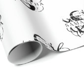 Chic Black & White Distressed Script Monogram Geschenkpapier (Rolleneckpunkt)