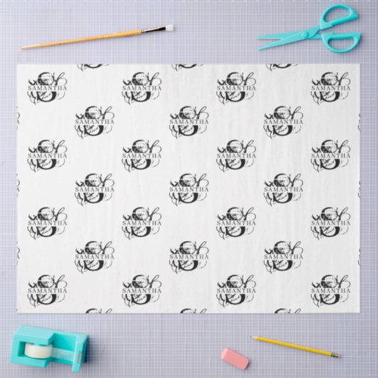 Chic Black & White Distressed Script Monogram Seidenpapier (Basteln)