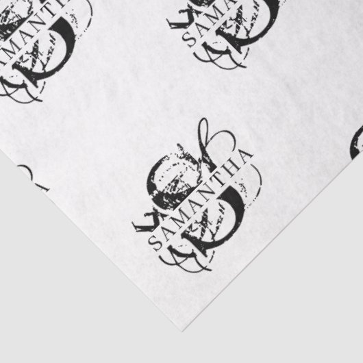 Chic Black & White Distressed Script Monogram Seidenpapier (Ausschnitt)