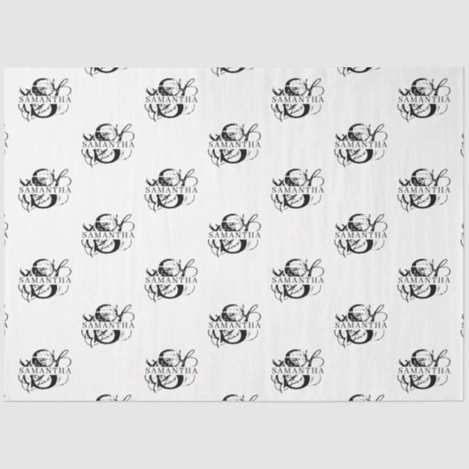 Chic Black & White Distressed Script Monogram Seidenpapier (Vorderseite)