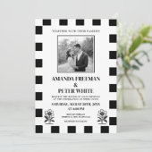 Chic Black & White Foto Einladung (Stehend Vorderseite)