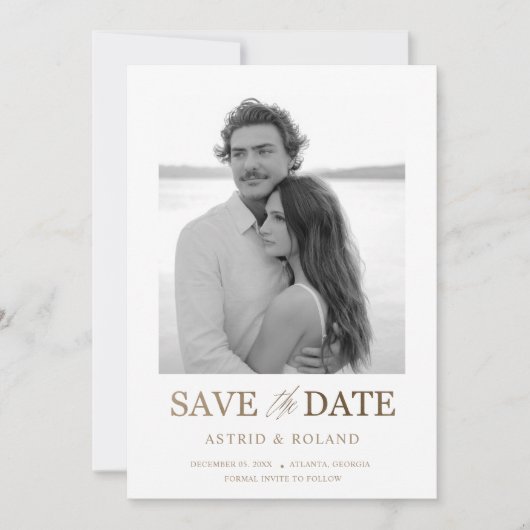 Chic Black & White Foto Gold Text Save the Date (Vorderseite)