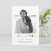 Chic Black & White Foto Gold Text Save the Date (Stehend Vorderseite)