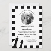 Chic Black & White Foto Scheckmuster Hochzeit Einladung (Vorderseite)