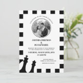 Chic Black & White Foto Scheckmuster Hochzeit Einladung (Stehend Vorderseite)