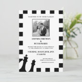 Chic Black & White Foto Scheckmuster Hochzeit Einladung (Stehend Vorderseite)