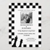 Chic Black & White Foto Scheckmuster Hochzeit Einladung (Vorne/Hinten)