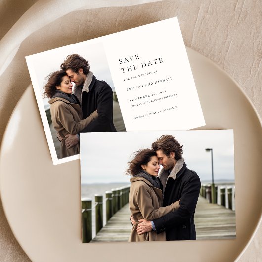 Chic Black & White Foto Wedding Save the Date Einladung