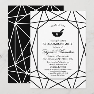 Chic Black & White Gem Pharmacy School Grad Party Einladung