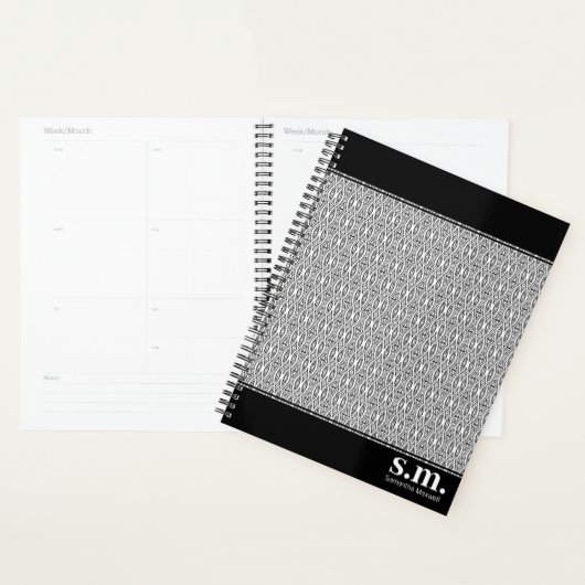 Chic Black & White Geometric Muster Monogram Planer (Anzeige)