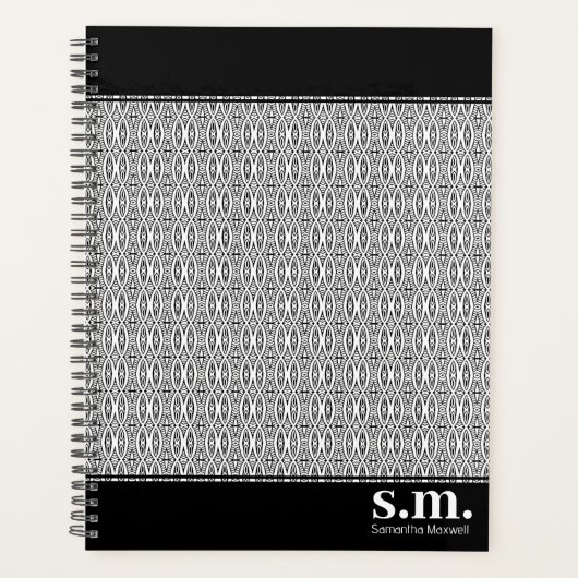 Chic Black & White Geometric Muster Monogram Planer (Vorderseite)