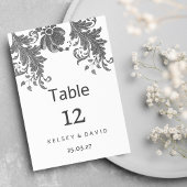 Chic black white glitter floral lace Table Numbers Einladung