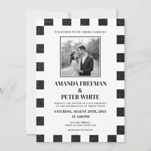 Chic Black & White Glitzer Einladung (Vorderseite)