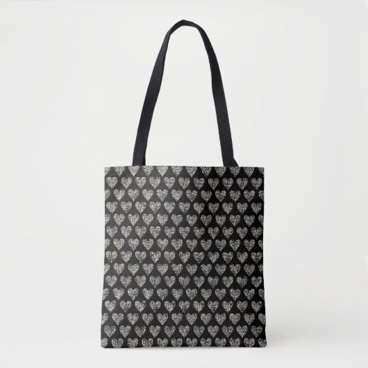 Chic Black & White Herz Muster Tote Bag Tasche (Vorderseite)