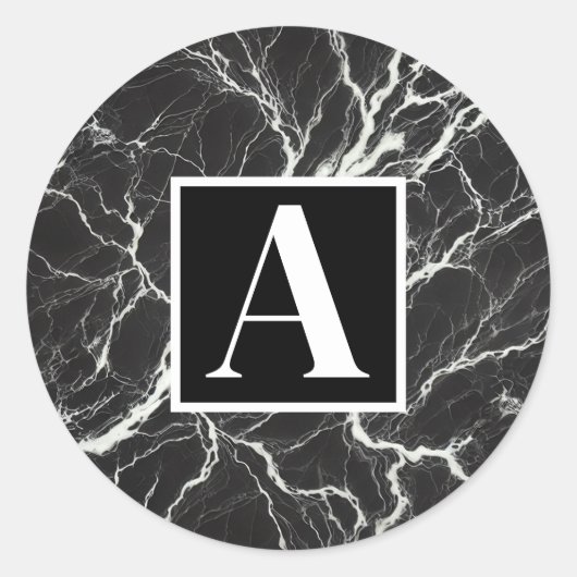 Chic Black & White Marmor Look Glamour Runder Aufkleber (Vorderseite)
