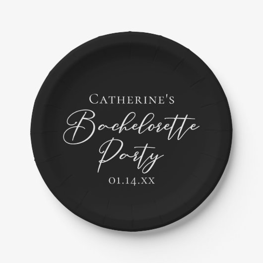Chic Black White Minimalist Bachelorette Party Pappteller (Vorderseite)