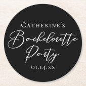 Chic Black White Minimalist Bachelorette Party Runder Pappuntersetzer (Vorderseite)