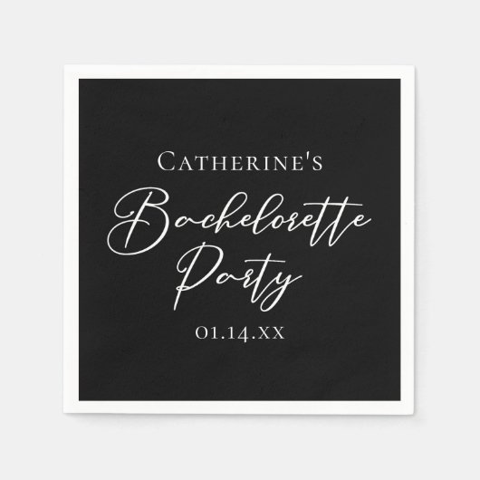 Chic Black White Minimalist Bachelorette Party Serviette (Vorderseite)