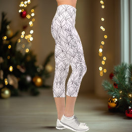 Chic Black & White Minimalistisch Leaf Muster kund Capri Leggings
