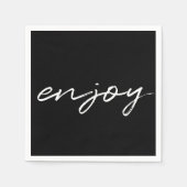 Chic Black & White Minimalistisch Script "Enjoy" P Serviette (Vorderseite)