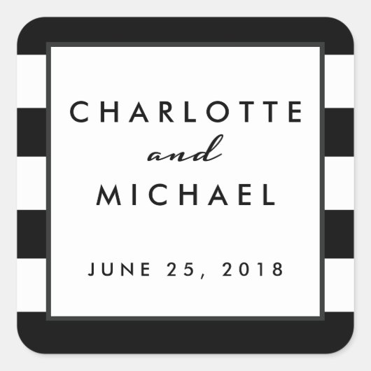 Chic Black | White Modern Gastgeschenk Hochzeit La Quadratischer Aufkleber (Vorderseite)
