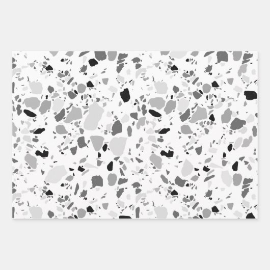 Chic Black & White Moderne Muster Terrazzo Inky Geschenkpapier Set (Vorderseite)