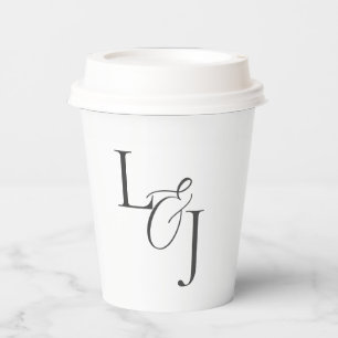 Chic Black & White Monogram Script-Hochzeit Pappbecher