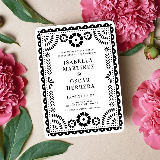 Chic Black & White Papel Picado Inspiriert Hochzei Einladung