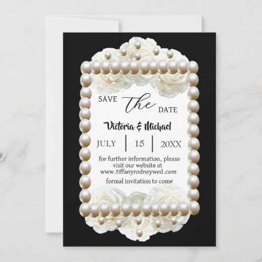 Chic Black & White Pearl Rett-the-Date Einladung (Vorderseite)
