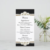 Chic Black & White Pearl Wedding Menu (Stehend Vorderseite)