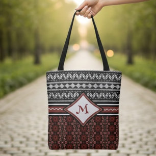 Chic Black, White & Red Abstrakt Tribal Tasche