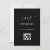 Chic Black & White Romantic Script Wedding QR Code RSVP Karte (Vorderseite)