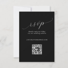 Chic Black & White Romantic Script Wedding QR Code RSVP Karte