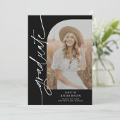 Chic Black & White Script Arch Abschluss Foto Ankündigung (Stehend Vorderseite)