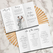 Chic Black & White Script Dreifach-Hochzeitsprogra Flyer
