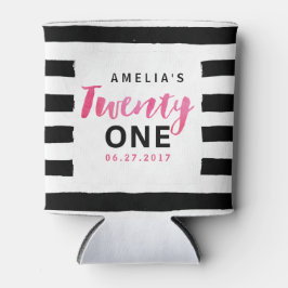 Chic Black & White Streifen Pink 21. Geburtstag Dosenkühler