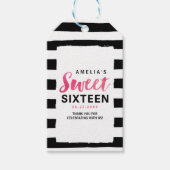 Chic Black & White Streifen Pink Sweet 16 Geburtst Geschenkanhänger (Vorderseite)