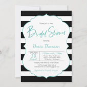 Chic Black & White Strip Türkisfarbenes Brautparty Einladung (Vorderseite)