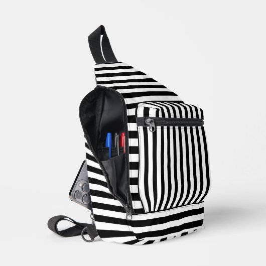 Chic Black White Striped Stylish Sling Bag (Offen)