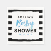 Chic Black & White Stripes Blue Baby Dusche Serviette (Vorderseite)
