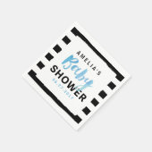 Chic Black & White Stripes Blue Baby Dusche Serviette (Ecke)