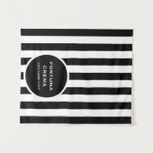 Chic Black & White Stripes Business Name Event Wandteppich (Vorderseite (Horizontal))