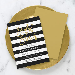 Chic Black & White Stripes Imitate Gold Brautparty Einladung
